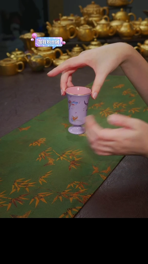 茶杯紫砂【宜景窑烟幕紫系列】蝶舞杯子