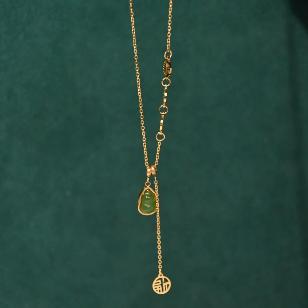 钛钢项链 R111时尚气质绿色葫芦项链