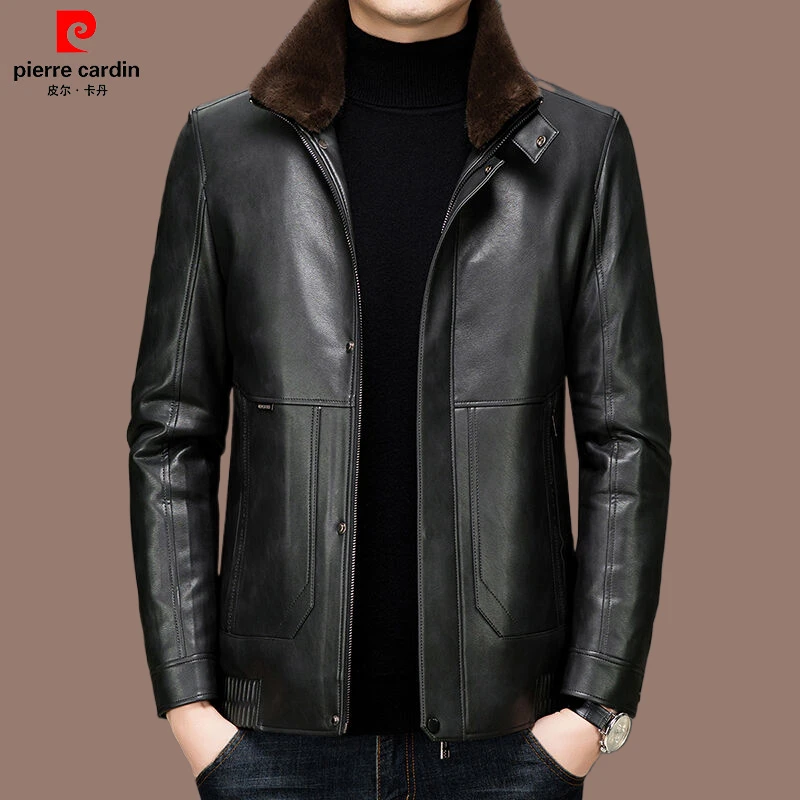皮尔卡丹 官方正品 男真皮皮衣秋冬可拆卸貂内胆皮毛一体冬季加厚