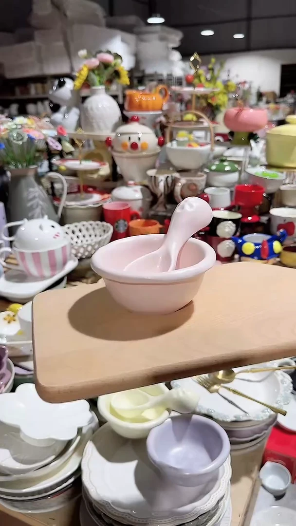 碗粉色米饭碗勺子2件套不带木托盘微瑕 凑满20元包邮