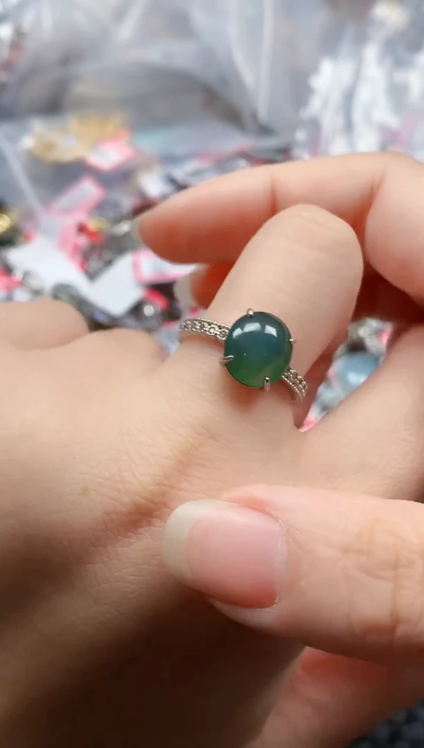银S925镶嵌戒指翡翠天然A货缅甸翡翠