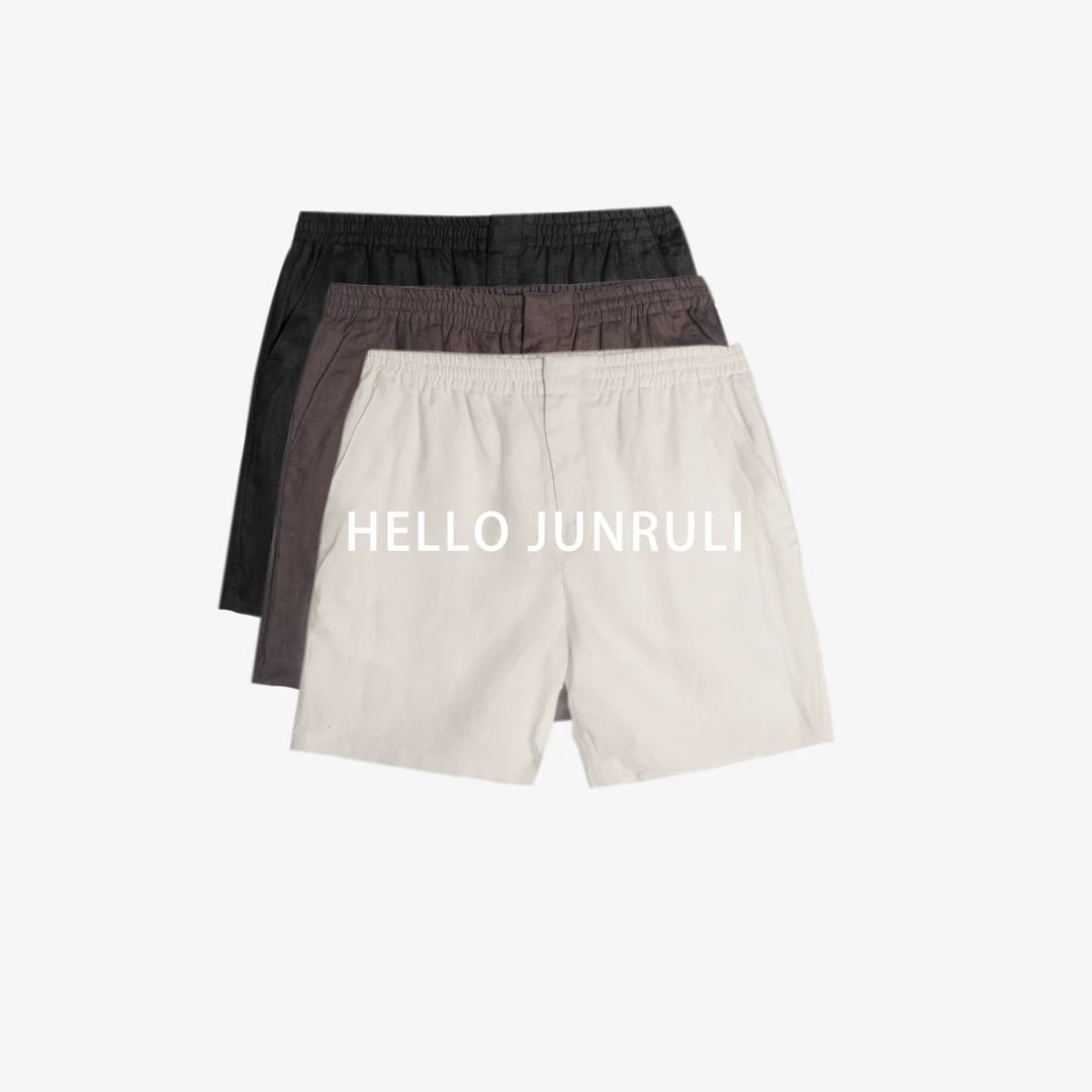 HELLO JUNRULI夏季新款透气亚麻天丝纯色简约舒适高级短裤
