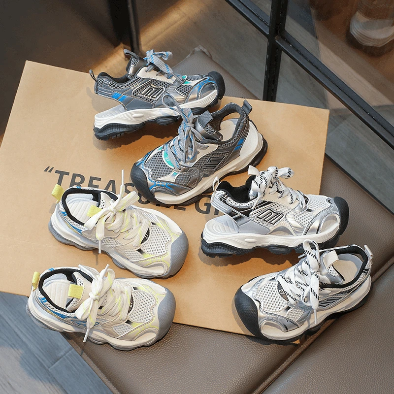 小黄鸭状元儿童运动鞋夏季新款透气女童运动凉鞋网面鞋男童沙滩鞋