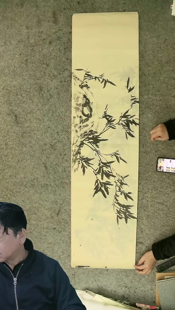 国画四尺对开  墨竹条屏 34*138cm