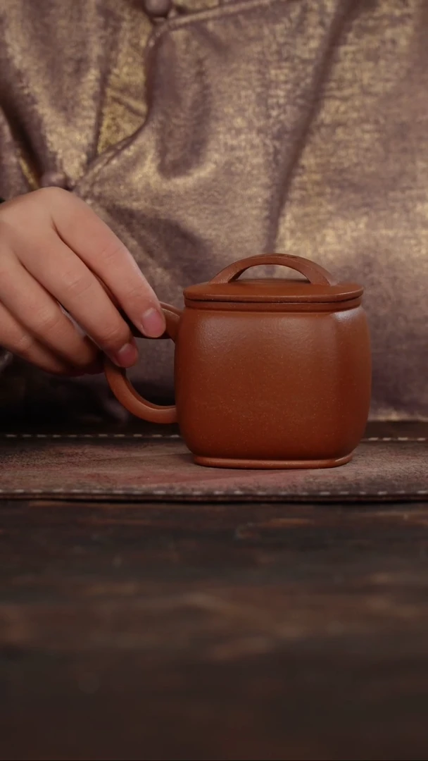 茶杯紫砂非遗茶器-四方汉瓦盖杯