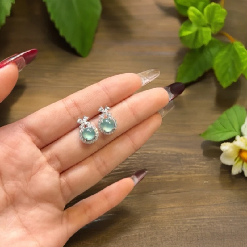 新品925银翡翠耳钉