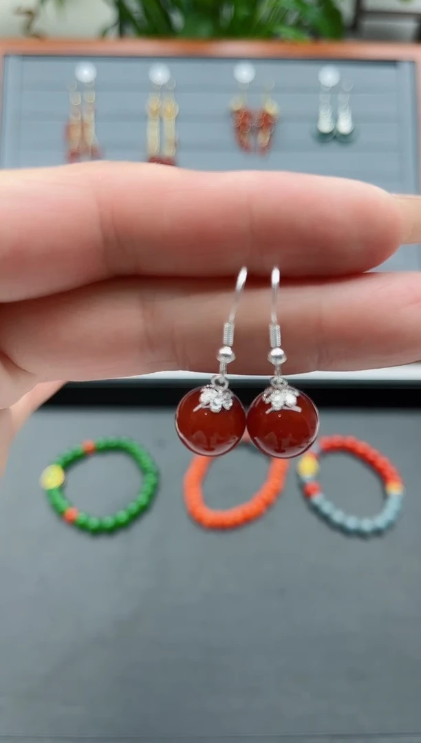 【闪购商品】玛瑙/玉髓耳饰银S925镶嵌1138龙鳞玛瑙