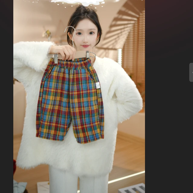 MOMOCOmini婴童冬季男宝格子加厚加绒休闲裤87412559001