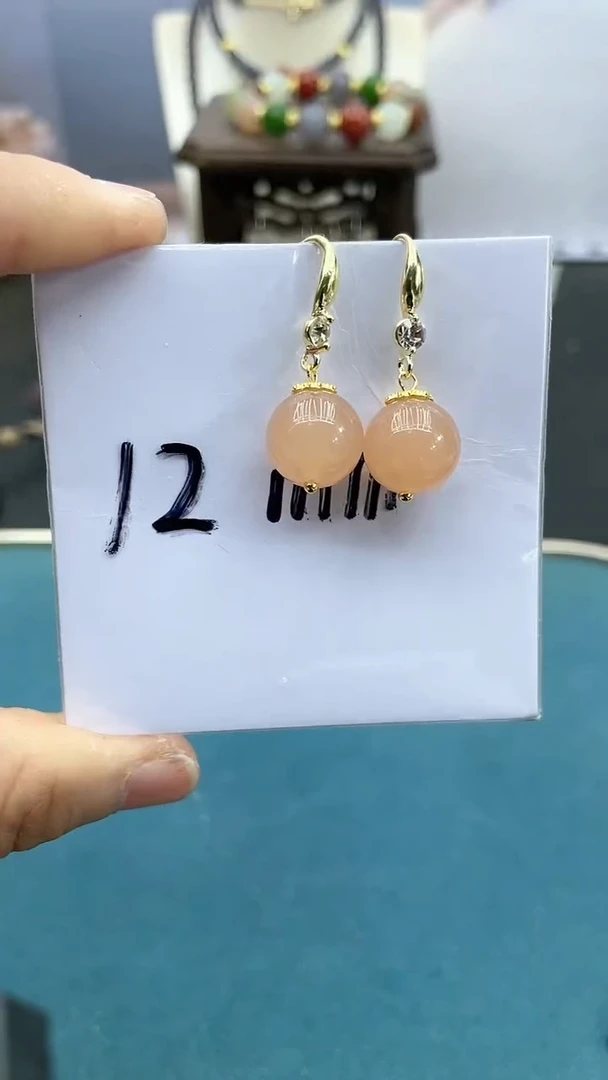 【闪购商品】和田玉耳饰银S925镶嵌12mm藕粉耳钩