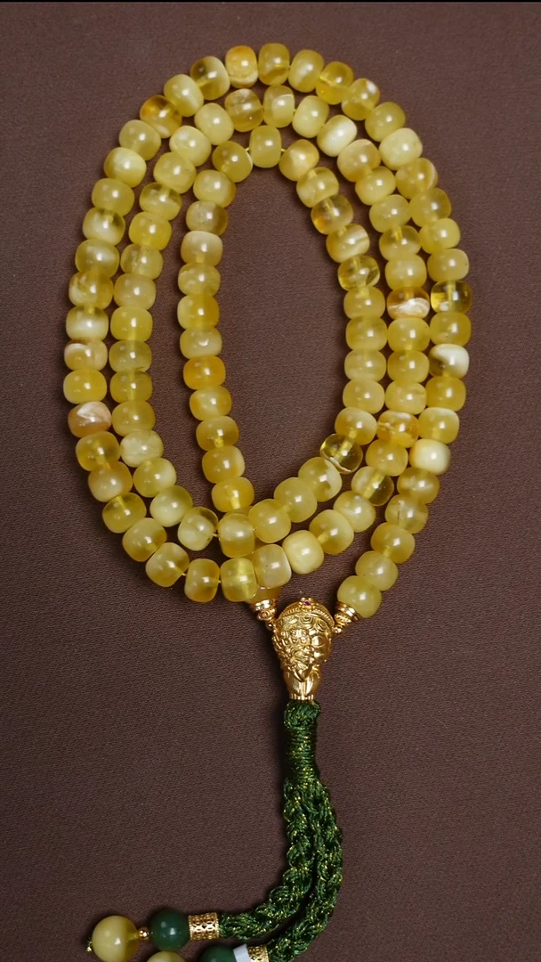 蜜蜡颈饰未镶嵌金白老型108项链8mm
