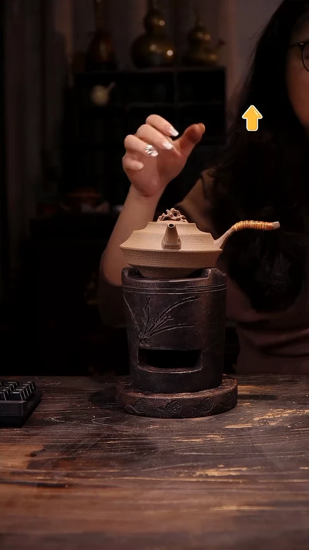 纯手工珊瑚石侧把加兰花炉加圆炉垫
