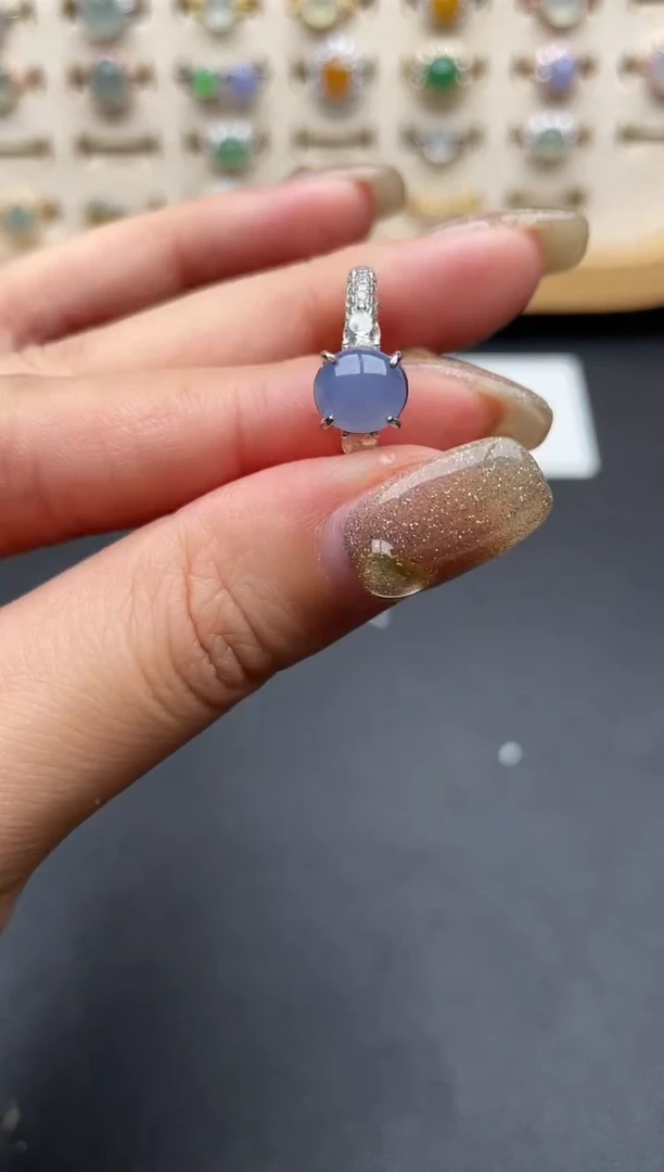 翡翠戒指银S925镶嵌一物一证一礼盒