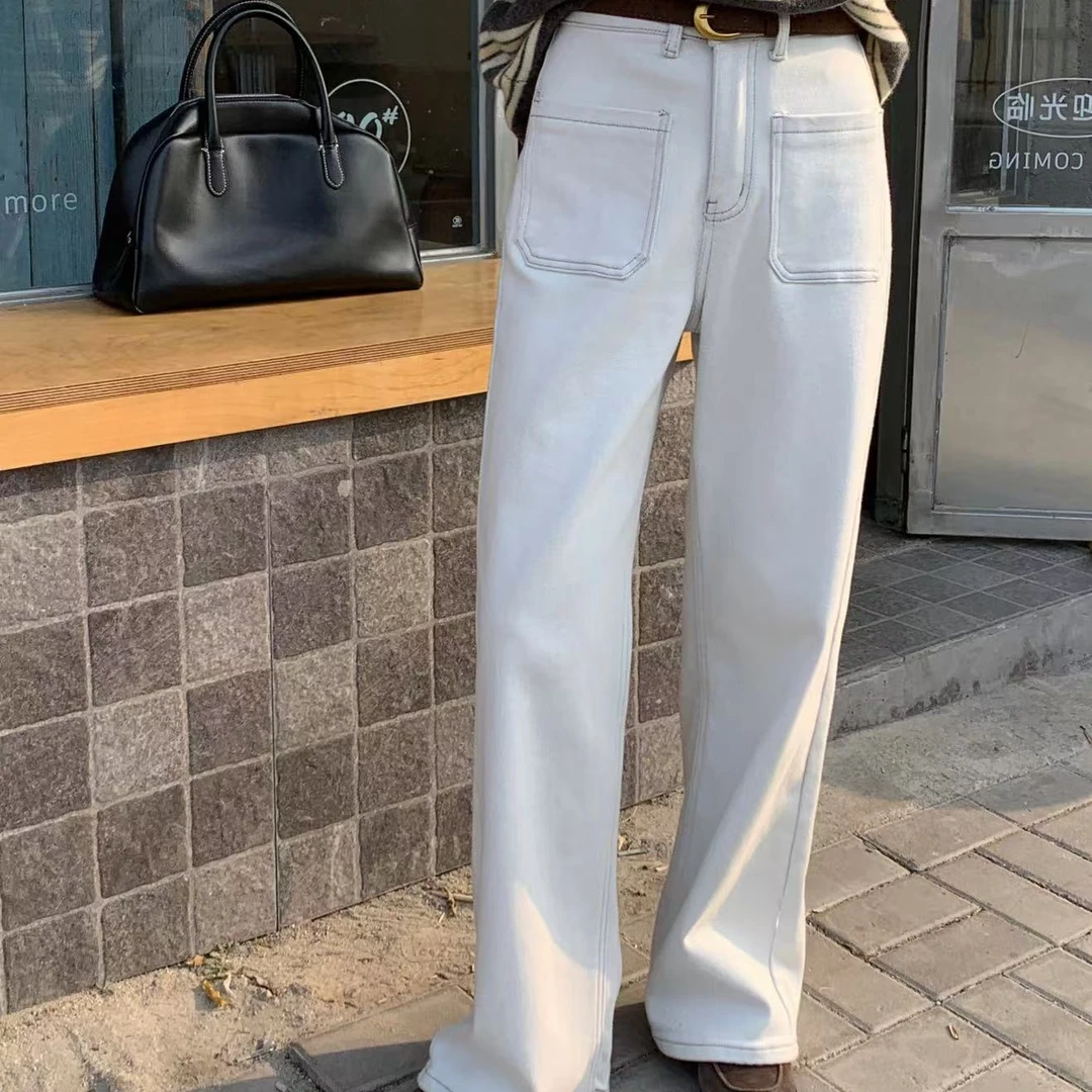 2025年新款加绒渣渣灰高弹力拖地裤窄版大口袋-LC5881