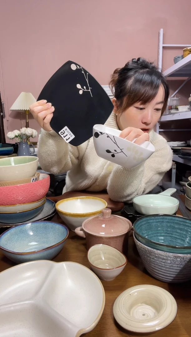 瓷微瑕（2个装）黑白盘碗套装