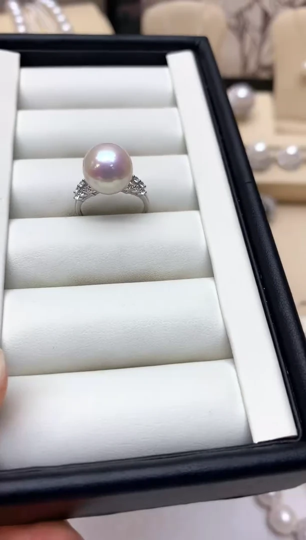 银S925镶嵌戒指淡水珍珠11-12mm