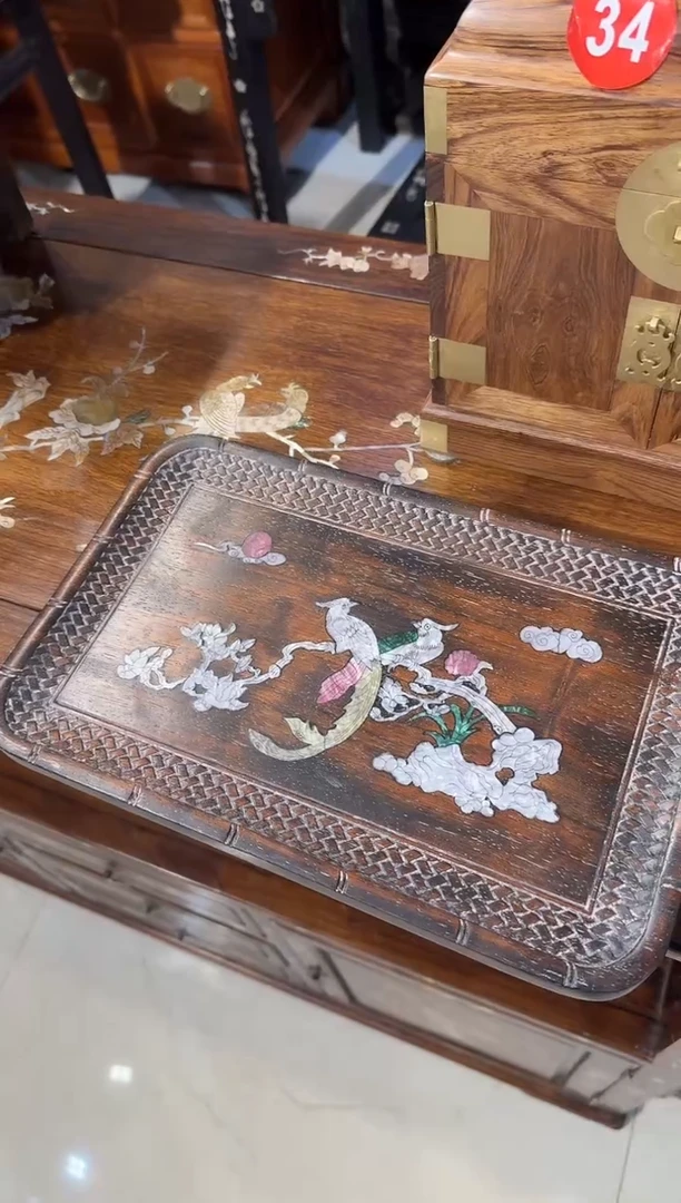 【闪购商品】木木艺邵氏紫檀长尾鸟茶盘128.88888