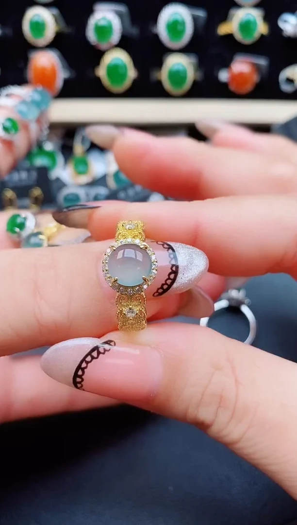 翡翠戒指银S925镶嵌609860