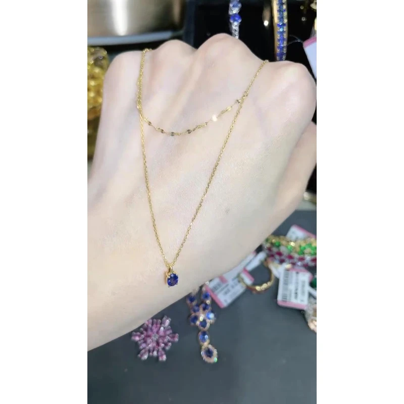 18K金镶嵌蓝宝石项链双层链