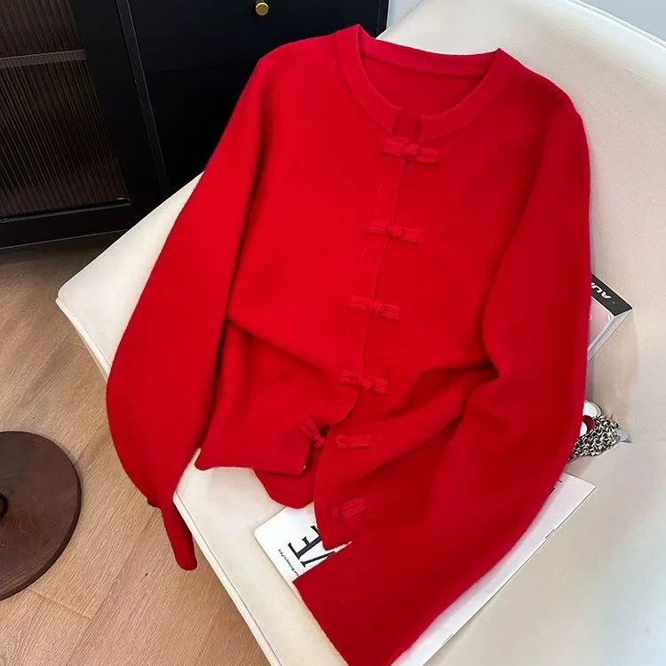 【柏卉服饰】红色盘扣开衫