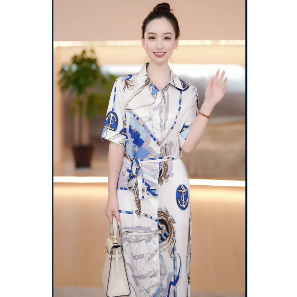 2025年夏季洋气时尚气质优雅中长款显瘦裙子9025