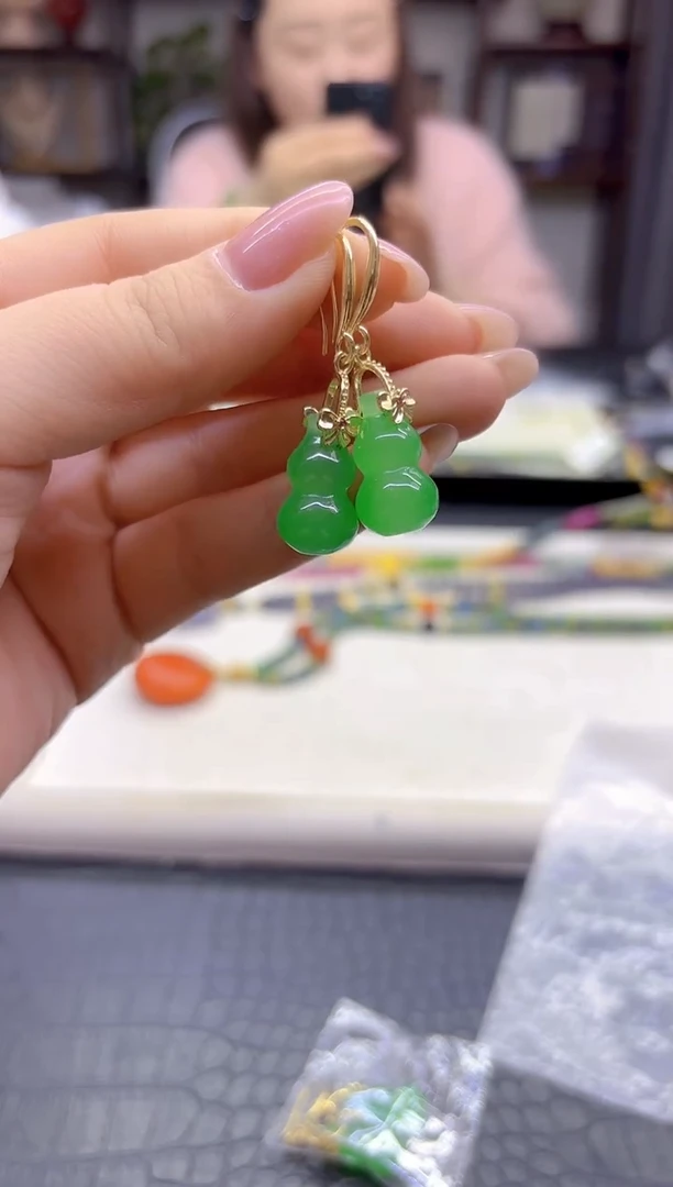 14K金镶嵌翡翠耳饰DIY款E475