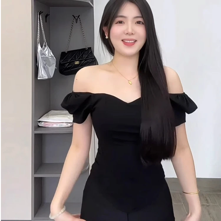 纯欲风一字肩立体鱼骨束身抹胸夏季新款修身显瘦短袖t恤上衣女