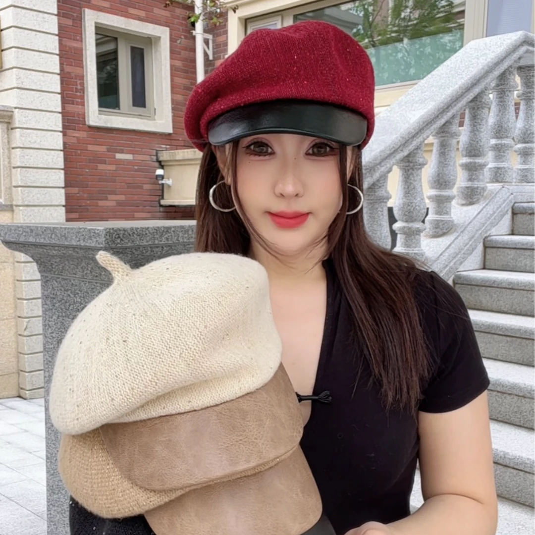 韩版时尚亮片贝雷帽子女春秋新款气质画家帽显脸小甜美报童帽百搭