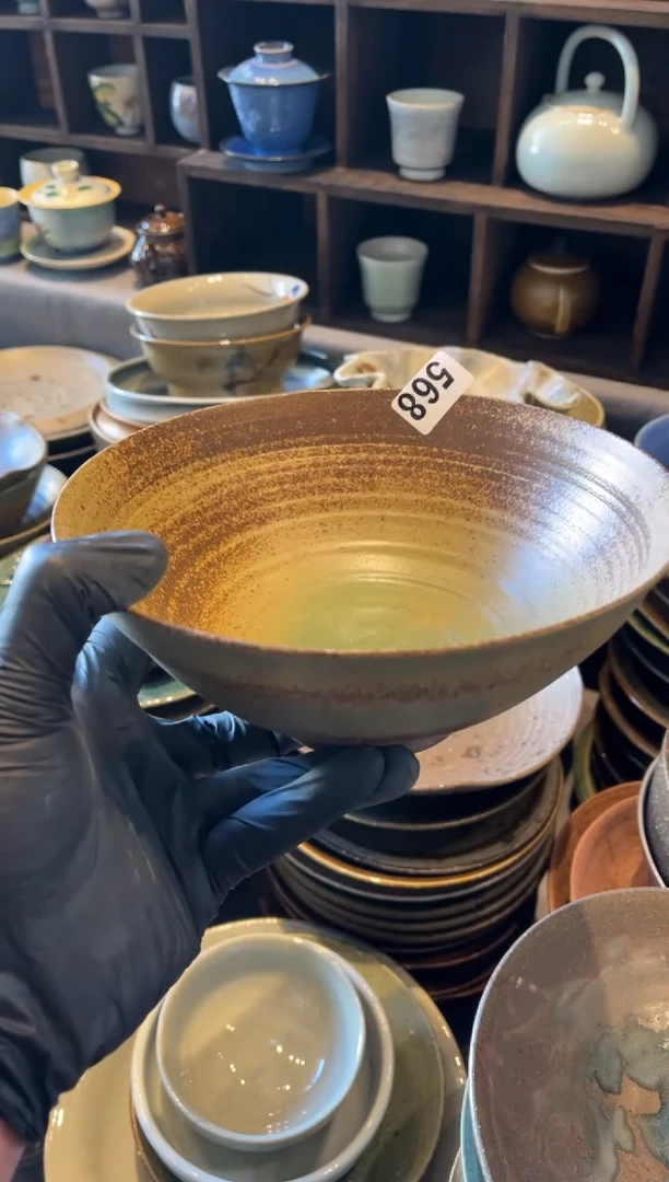 【闪购商品】瓷片568微瑕棕绿窑变刷釉汤碗面碗