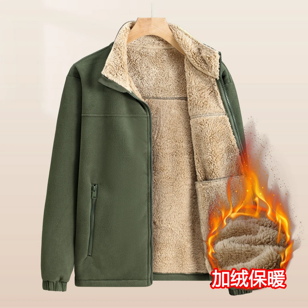 2025冬装保暖男士摇粒绒外套中老年休闲加绒加厚保暖男装爸爸外衣