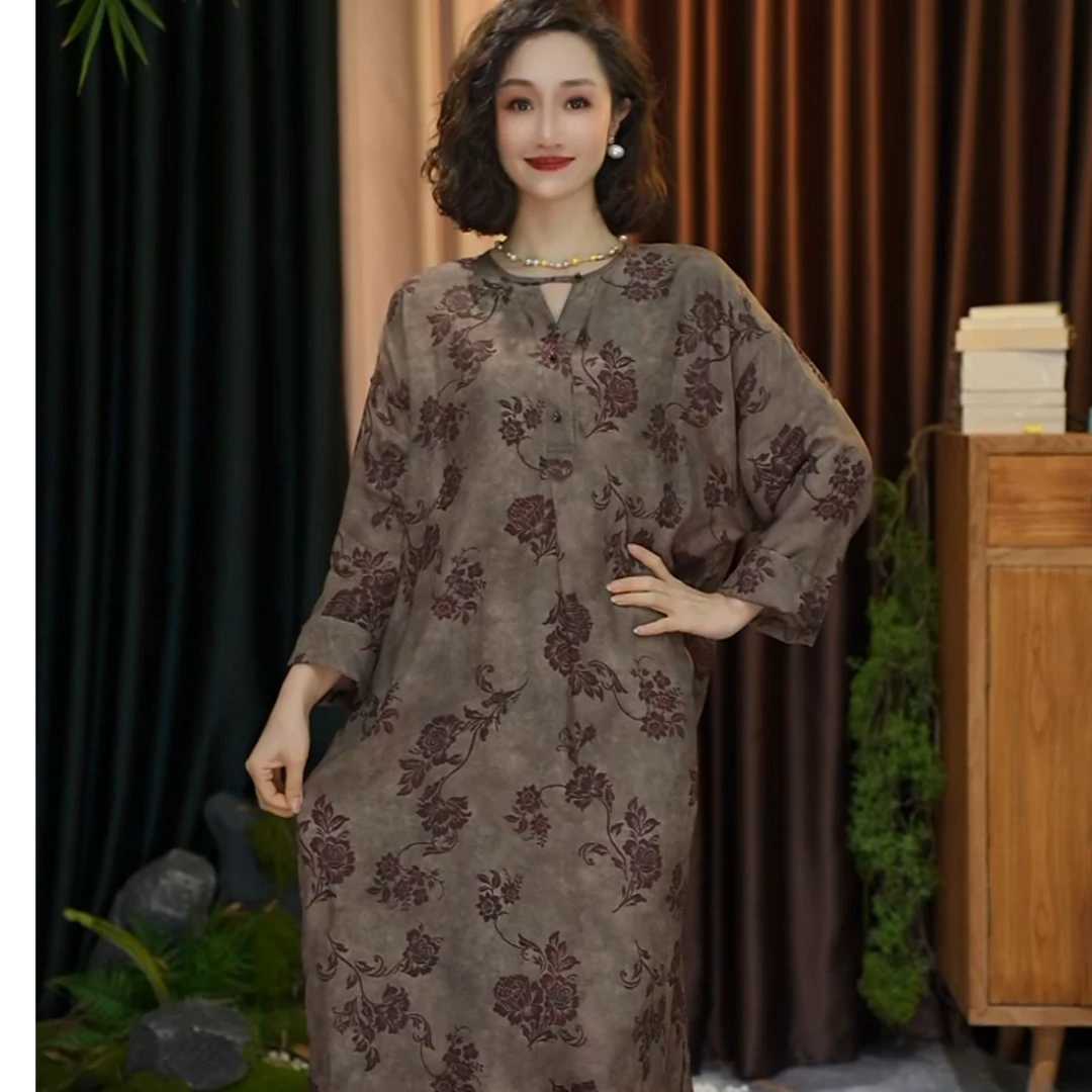 【辰辰高定】国风新中式春夏气质百搭新款桑蚕丝连衣裙XQ2024724