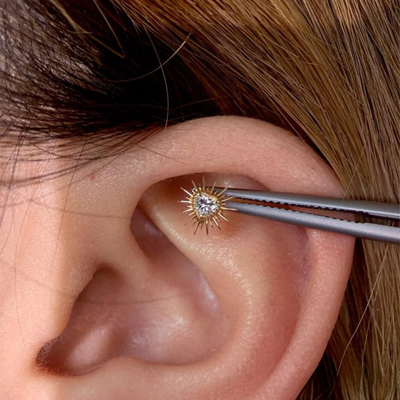铜合金耳饰 爱心仿星芒耳钉小众设计朋克风个性太阳花耳饰