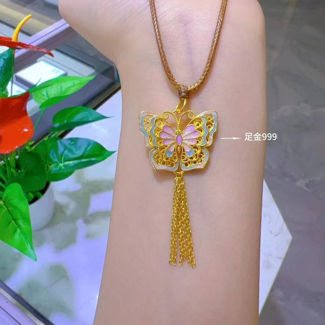 【专属】足金999七夕礼物投资金攒金 花丝蓝蝶 赠编绳 多退少补