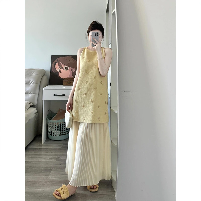 法式富家千金重工蝴蝶结无袖背心挂脖小香风连衣裙女夏季小个子