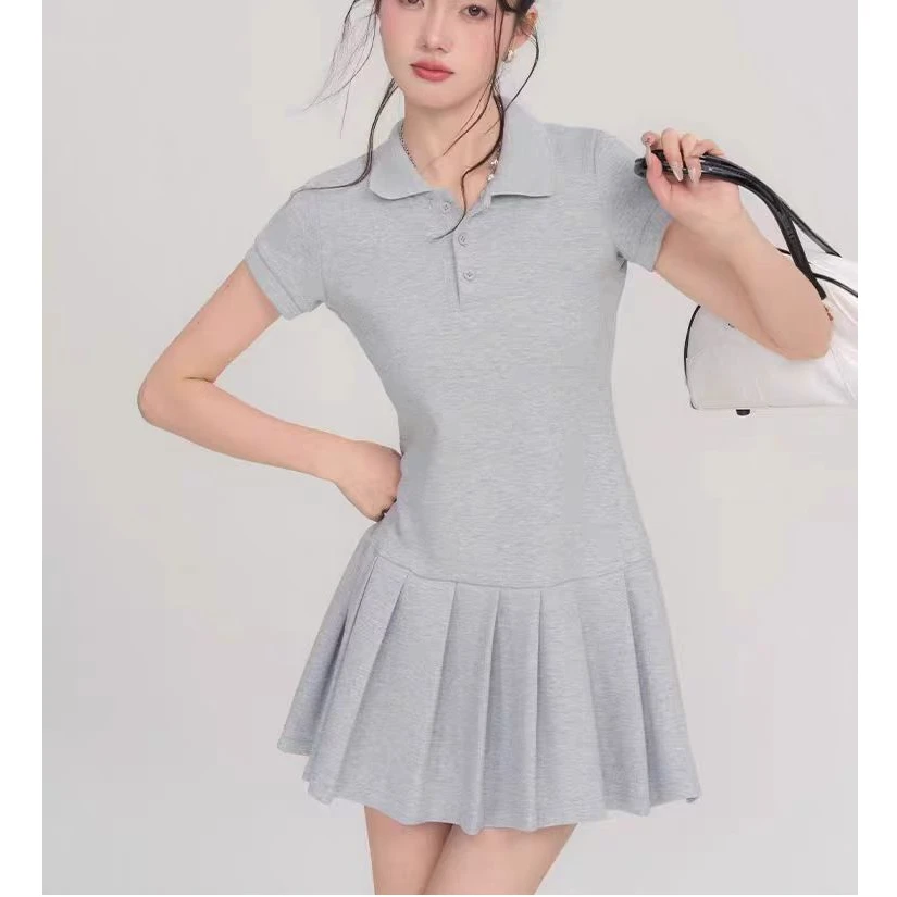 大米丨刺绣polo领运动百褶裙