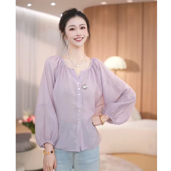 【夏日冰果】马克华菲女装夏季欧若风气质长袖上衣F52003A508 CC