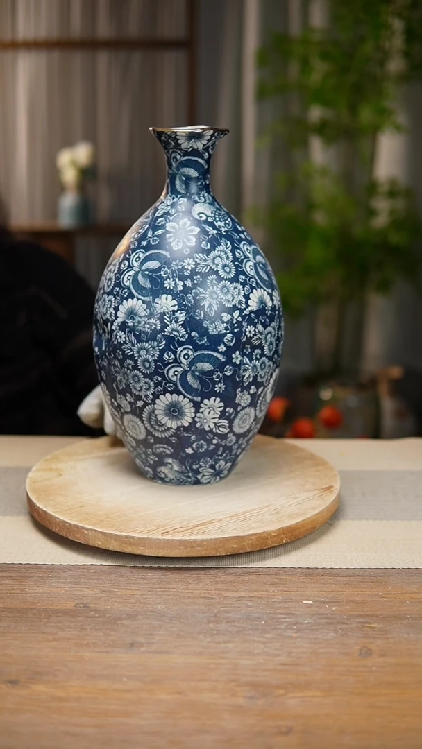 【闪购商品】陶瓷  花器青花瓷蝶恋花保龄球瓶