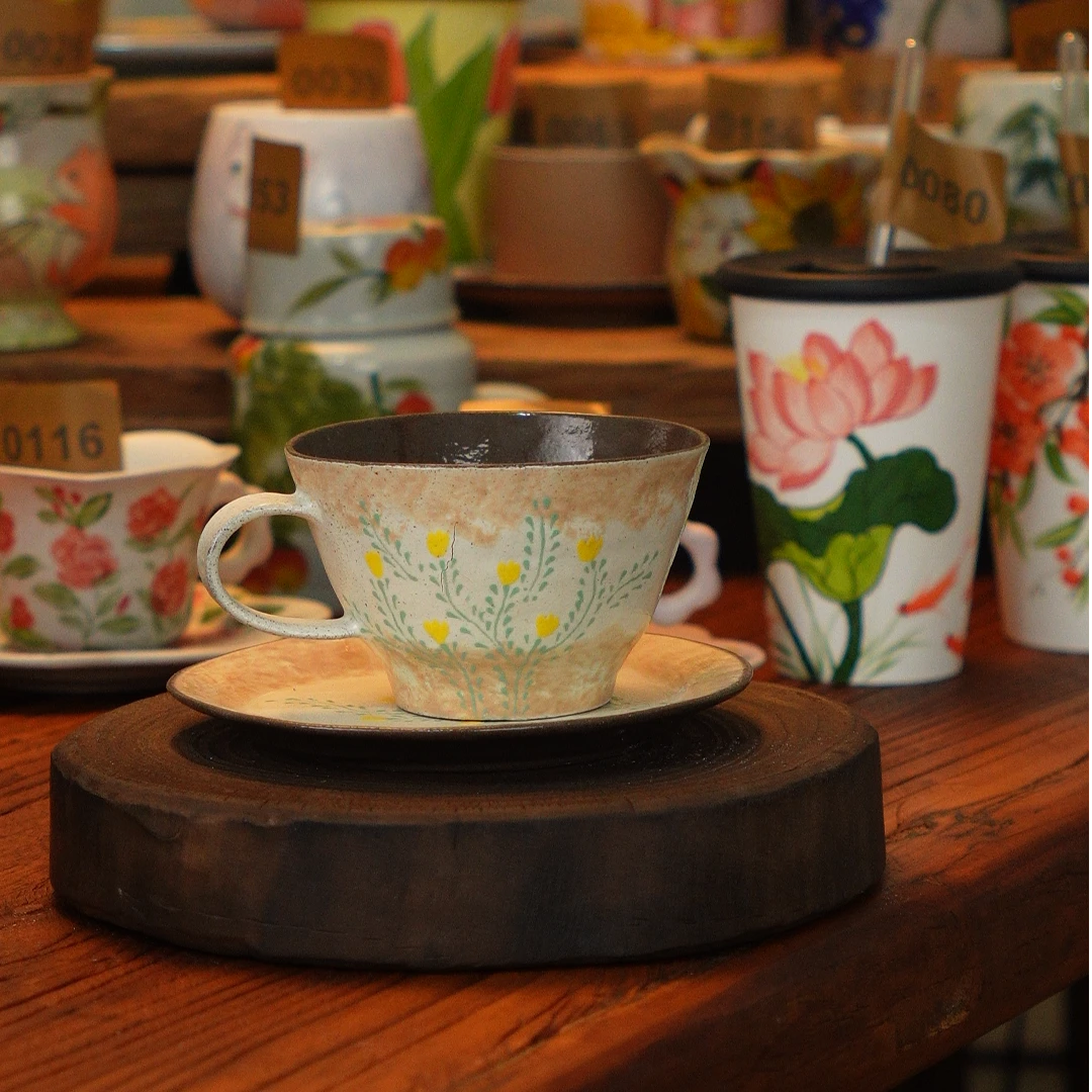 【162】景德镇高温釉下手工手绘咖啡杯套组