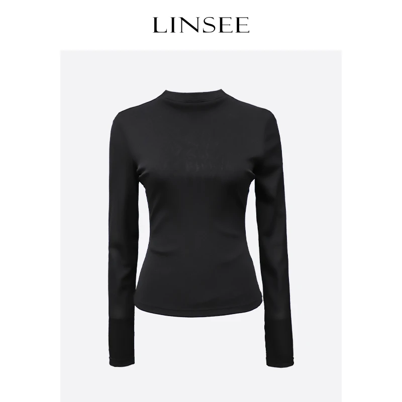 LINSEE/麟瑄微高领时尚休闲高弹打底百搭修身纱秋冬上衣LS53271
