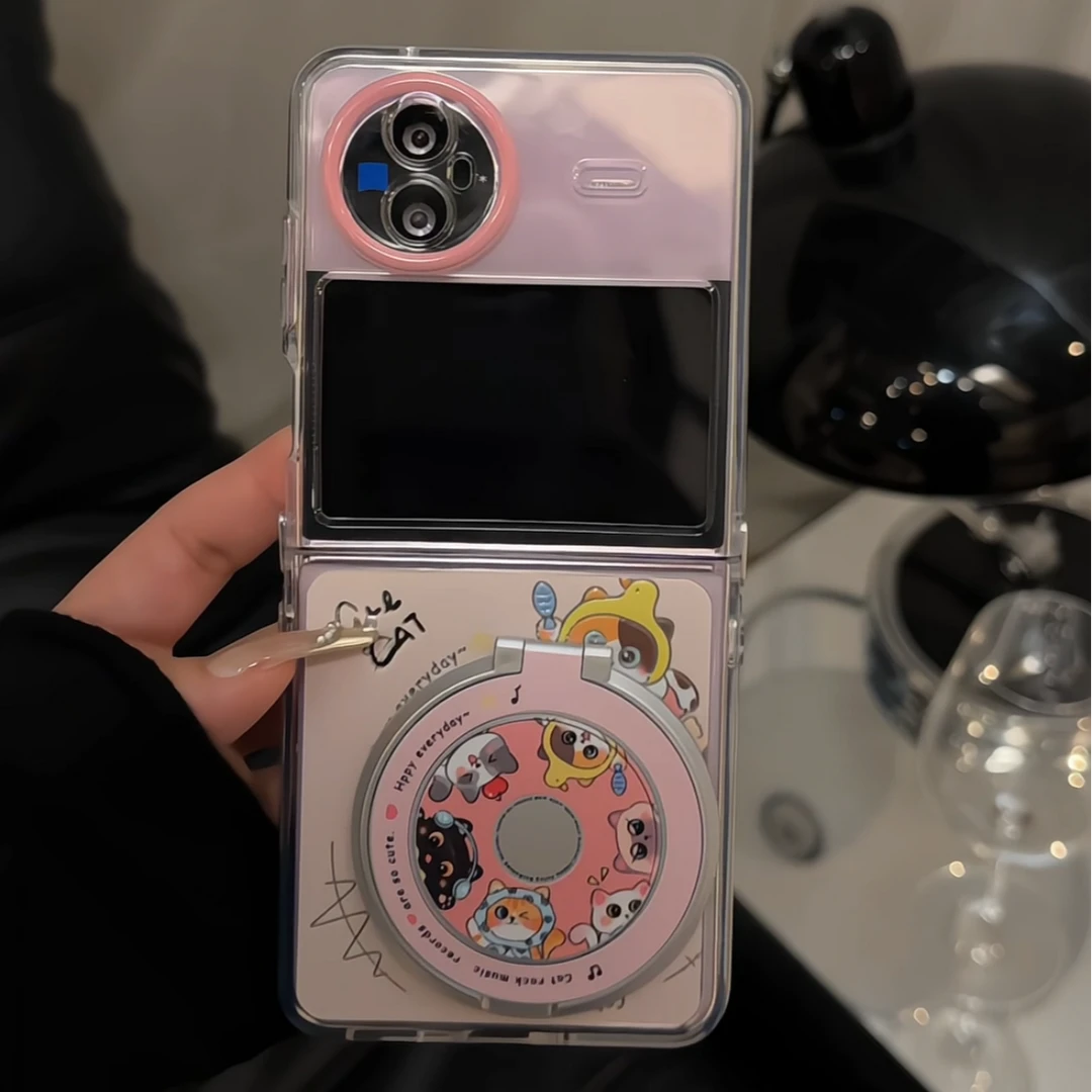 （VIVOxflip系列）折叠镜面适用vivoxflip手机壳金属唱片猫咪个性女