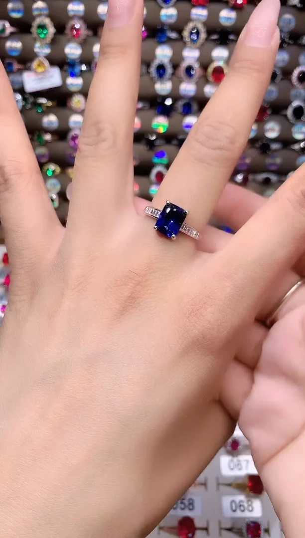 蓝宝石戒指银S925镶嵌79白