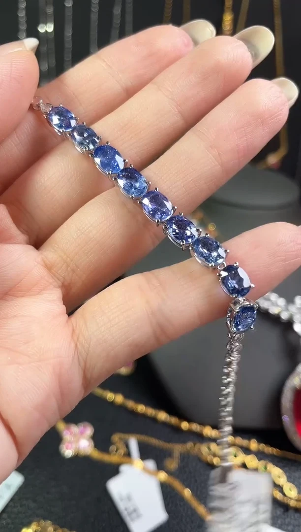 蓝宝石手链18K金镶嵌11ct@@