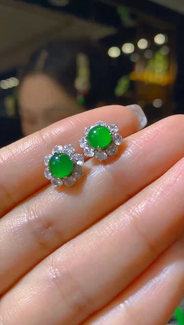 【闪购商品】翡翠耳饰银S925镶嵌006（多样性发货）