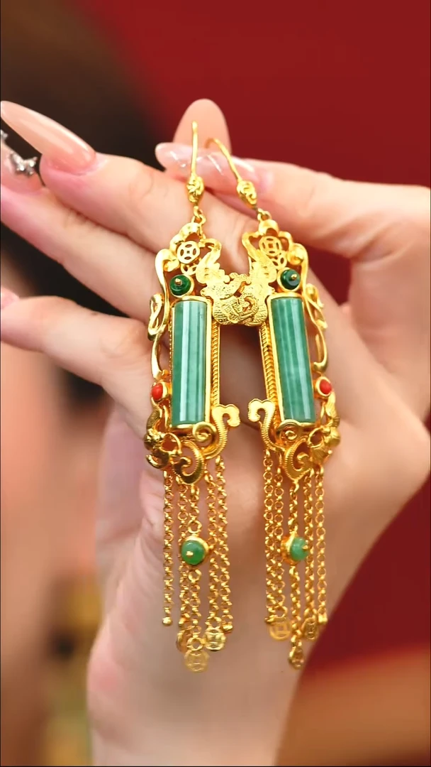 银S925镶嵌翡翠耳坠新款