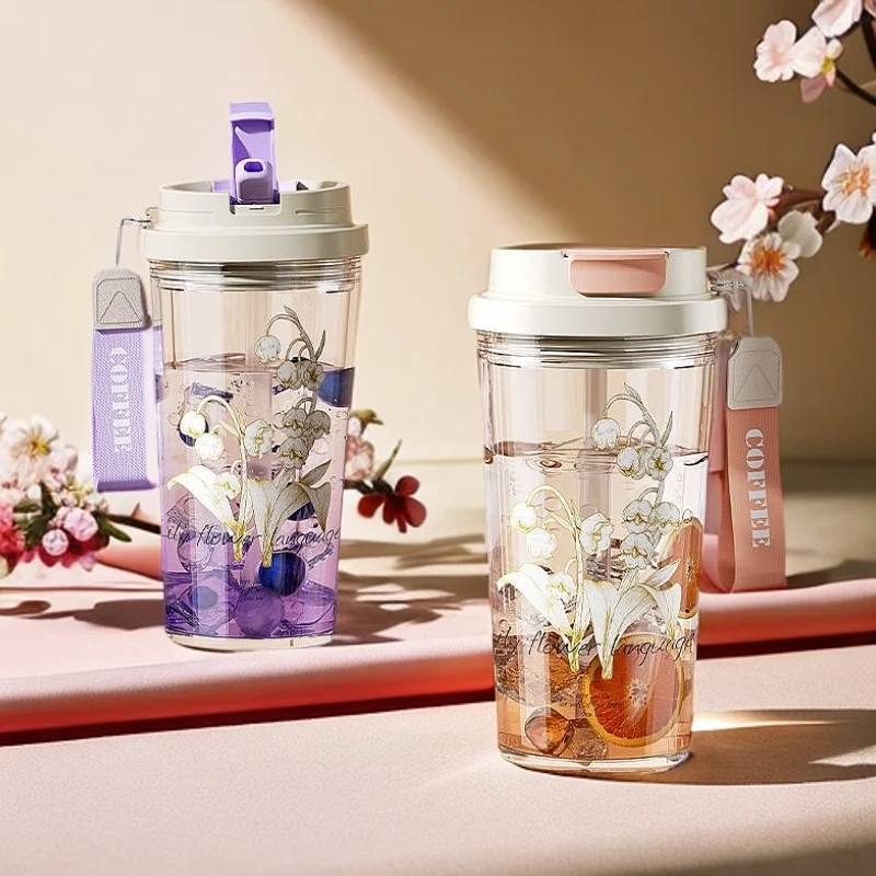 耐高温水杯女士女生新款高颜值吸管杯学生便携式塑料杯子男茶杯具