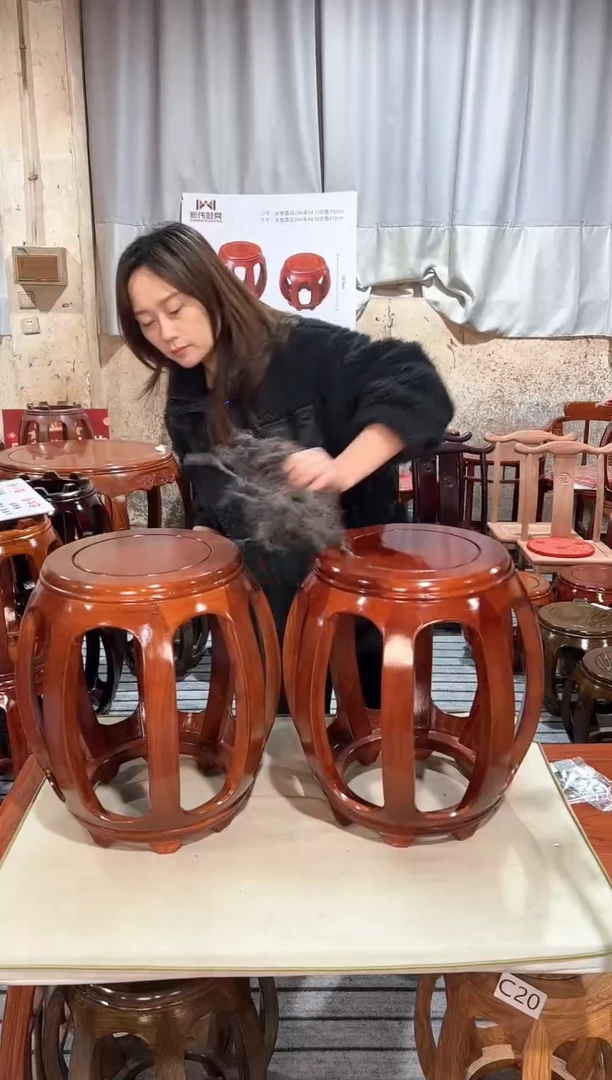 【闪购商品】花梨木类凳子F28一对微瑕白宫木大号鼓凳不退不换