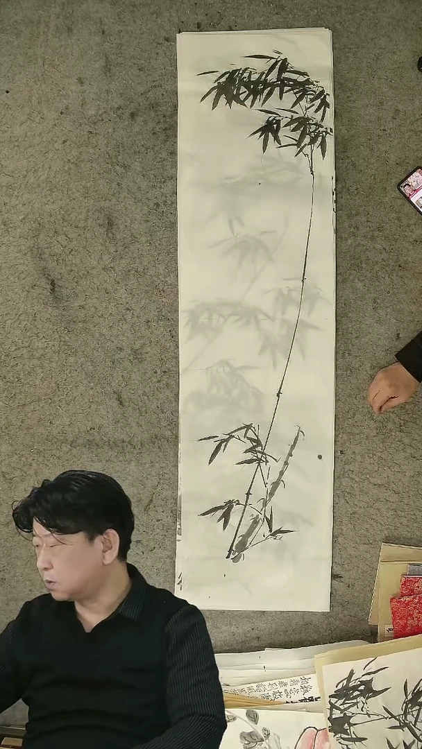 国画四尺对开  墨竹条屏 34*138cm