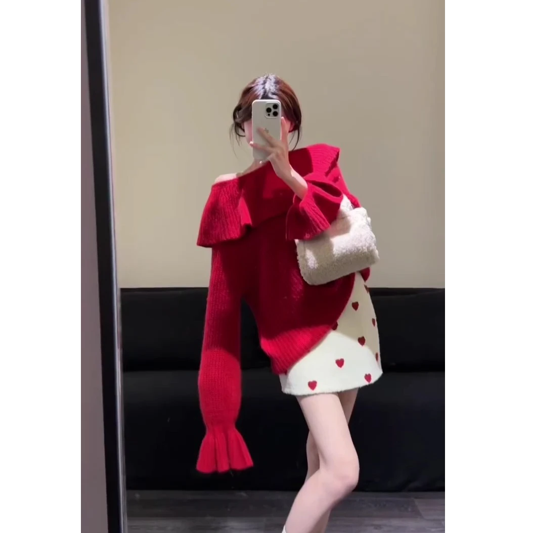 圣诞节温柔风红色加厚套头毛衣女秋冬高级感慵懒气质绝美长袖上衣