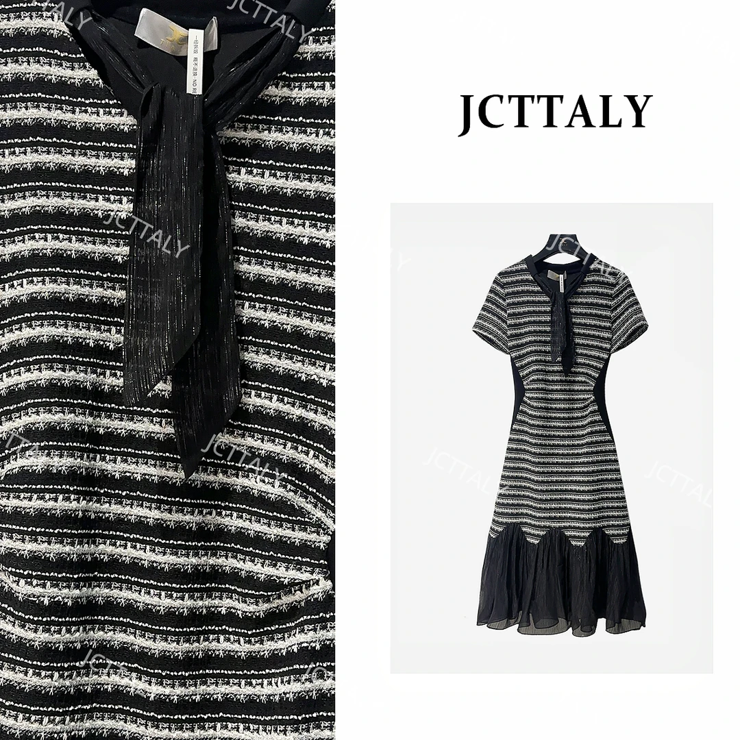 【宠粉价】轻熟时尚小香风领带V领收腰25夏新款连衣裙JC-A4079