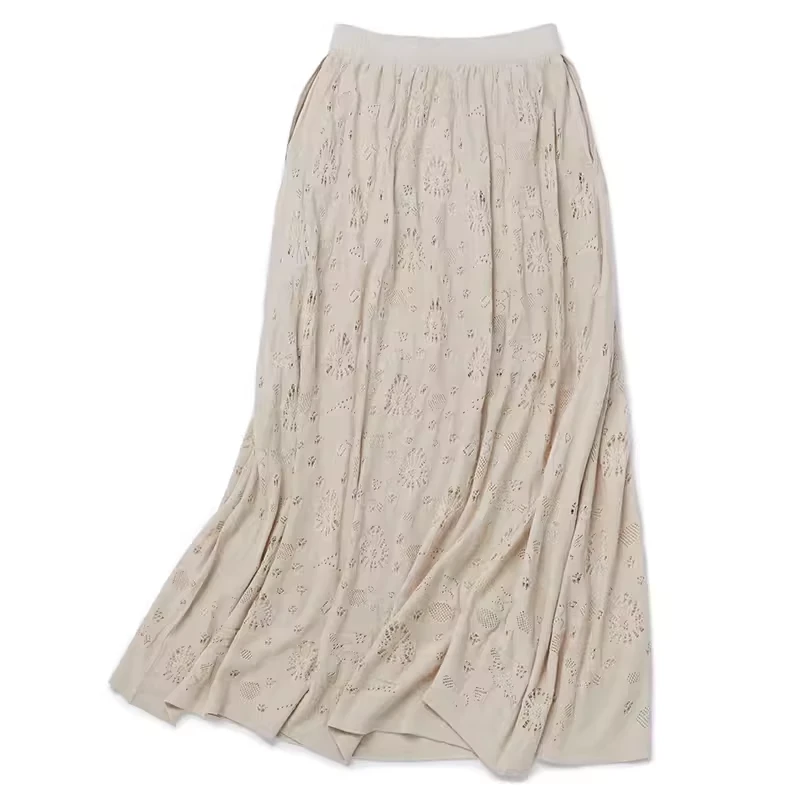 花园伊梦 真丝羊绒素花镂空样半裙 A版有内衬/古典