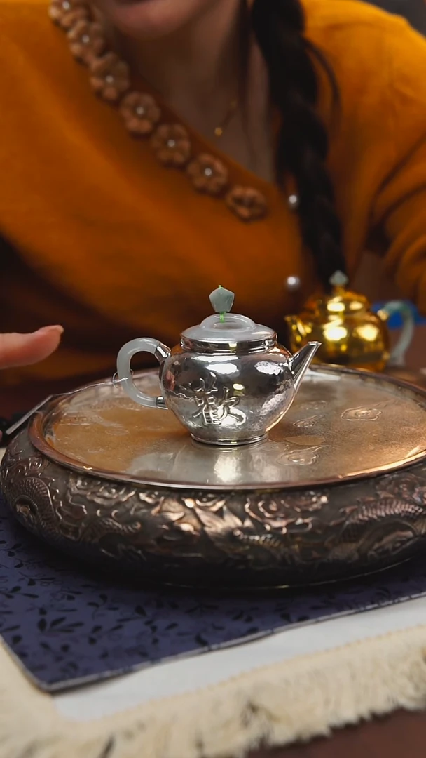 古悦足银999泡茶壶